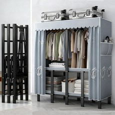 [시스슈] 조립없는접이식 철제 옷장 드레스룸 시스템 행거, 파란깃털