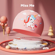 Miss Me 兒童卡通硅膠泳帽 可愛圖案 超彈力 柔軟親膚, 1個, (w31)粉色獨角獸【優質硅膠帽】, 粉色