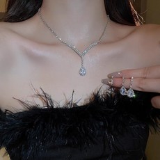 FANSYLI 드레스 목걸이+귀걸이 투피스 고급 파티 목걸이 반짝이는 큐빅 물방울 드롭 목걸이 세트 생일 선물 X2412D17