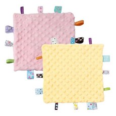 해외 CREVENT Tag Security 아기용 담요 남아용 부드럽고 작은 러비 아기 이불 감각 생일 베이비 샤워를 위한 훌륭한 선물 25.4 x 25.4cm10 10인치 8, Yellow + Pink.