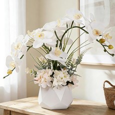 테이블 중앙 장식용 LESING 인공 화분 난초 꽃 가정 꽃병에 담긴 진짜 터치 가짜 꽃 (스타일 1 흰색 꽃병), Style 2,white Vase