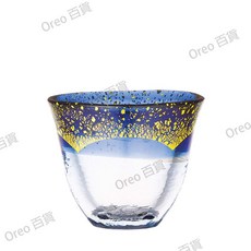 日本製 東洋佐々木 溫酒杯 75ml 金箔 和溫 焼酎燗酒 耐熱燒酒杯 玻璃杯, 藍, 1個