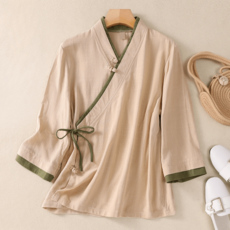 여름법복 개량한복 여성 빈티지 긴팔 끈 상의