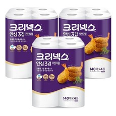 크리넥스 안심 3겹 키친타월 핸디 120매, 4개입, 3개