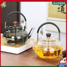 爆款玻璃茶壺 高硼硅泡茶壺 花茶壺 玻璃壺 燒水壺 耐高溫電陶爐煮茶器 圍爐煮茶壺 明火提樑壺 燒水壺 玻璃茶具, 1個, 念安,魚把煮茶壺800ml