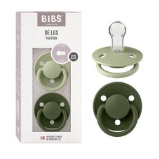 BIBS De Lux 아기 젖꼭지 2팩 | 덴마크산 | BPA 프리 더미 수더 둥근 젖꼭지. 실리콘 원 사이즈 (0-36개월) 클라우드/스틸 블루, Sage/Hunter Green