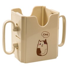 兒童托杯架 輔助杯架 防擠壓飲料架 摺疊鋁箔包牛奶杯, 升級款托杯架-咖色貓咪, 1個