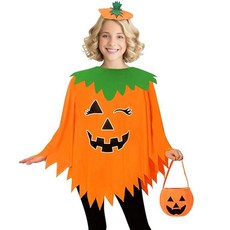 AOLIUP 여성용 성인용 호박 코스튬 - 핼러윈 판초 머리띠 가방 포함 오렌지-성인