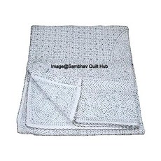 퀸/트윈 인디언 전통 헤비 스티치 칸타 퀼트 순면 흰색 퀸 침구 던짐 담요 침대 스프레드 퀼팅 홈 장식 (60X90 인치), 60X90인치