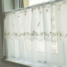 安妮公主田園風刺繡咖啡簾，雙層設計，適用於廚房、櫥櫃隔斷，紗簾設計, 安妮公主半簾,平鋪 寬度150cm*高度45cm