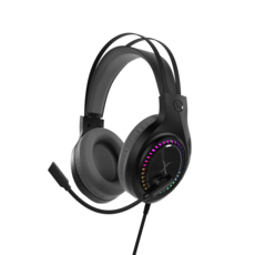 【Foxxray】FXR-BAL-E69 RGB電競耳麥 - 50mm動圈頭戴式耳罩耳機麥克風, 黑色, FXR-BAL-E69-BK