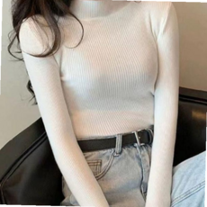 긴팔 티셔츠 여성 데일리 슬림 골지 미드넥 59000EA 1EA, 카키 FREE