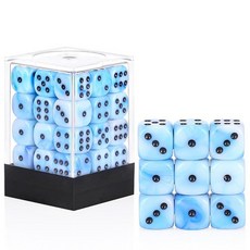 해외 Handan 24팩 16MM 6면 주사위 세트 반투명 색상 D6 게임 Yahtzee Bunco 또는 교육 수학을 위한 표준 휴대용 파우치 포함옐로우 미국매장정품+ 1723, 블루 화이트.