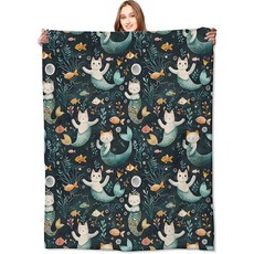 VODRM 축제 눈사람 & 고양이 담요 겨울 장면 친구 담요 어린이 소녀 여성을 위한 생일 선물 가볍고 부드러운 플리스 아늑한 크리스마스 소파 침대 방 장식용 127 x 1