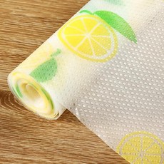 주방 캐비닛용 체리 선반 라이너 - 비접착식 서랍 라이너 선반용 세탁 가능한 미끄럼 방지 냉장고 매트 방수 정리함, 11.8"W x 59"L, 녹색 잎이 있는 레몬