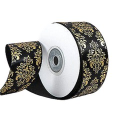 전통문양 공단 금박 한복리본 부자재 리본공예재료 선물포장 리본, 블랙(Black), 1개