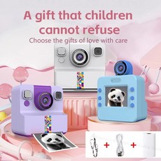 열전도 즉석카메라 2.4인치 HD 미니 포토 프린터 (종이포함) 어린이날선물, 퍼플+페이퍼5pc