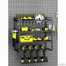 工具架 電動工具 收納架 螺絲批 手電鉆工具 洞洞板壁掛式 五金存儲置物架 鐵藝, 1個, 三層-黑色