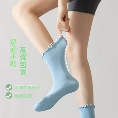 【瑜伽防滑襪】瑜伽襪子女春夏卷邊中筒襪木耳邊防滑健身無骨長襪普拉提防臭棉襪