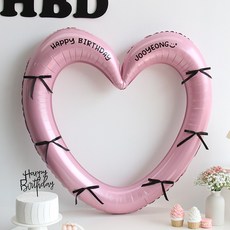 홀릭 하트 프레임 풍선(자유레터링) 세트 기념일 프로포즈 포토존, 1개, 06.하트핑크 리본블랙