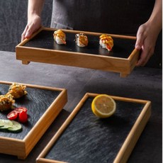 고급 초밥 접시 돌 질감 대나무 트레이 반찬 과일 번 스시접시 일식 32cmx17cm 1, 1개, 1 번 32cmx17cm
