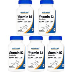 Nutricost 뉴트리코스트 비타민 B2 리보플라빈 400mg 120정, 5개