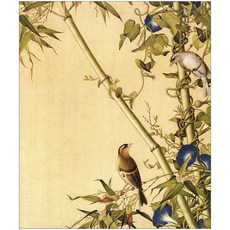 랑세녕 선화악 장춘도 화조 고화질 예술 미분화 심궁정 국화 거실 서재 호텔 괘화, 원사이즈:38*45cm, 청죽견우, 방수 견직물 화심