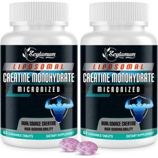Creatine Chews Tablets for Men & Women Creatine Monohydrate 99% Absorption with Liposomal & 미분화, 60 Count (Pack of 2), 60정