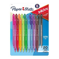 Paper Mate InkJoy 100RT 접이식 볼펜 미디엄 포인트 (1.0mm) 다양한 색상 20개 - 교사 필수품 다채로운 사무용품 메모 개학