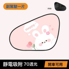 藍雨原創卡通汽車遮陽擋車窗靜電膜吸附遮陽板防曬隔熱車載隱私簾, 1個, 鬱金香小兔靜電遮陽擋副駕:1個