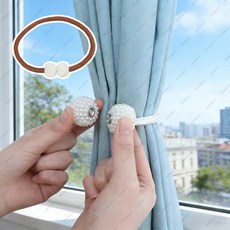 mlgh-642 무타공 마그네틱 커튼 타이백 진주 장식 커튼 홀더 링 커튼 수납 끈, 2개, 브라운