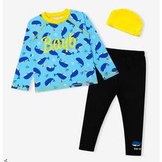 BABY-B 아동 블루웨일 래쉬가드 상하의+수영모세트