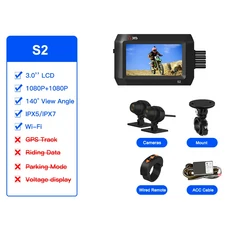 VSYSTO 오토바이 대시 캠 3.0 인치 방수 스크린 듀얼 1080p 전면 및 보기 지원 GPS 주차 녹화, S2_64G, 02 S2, 03 64G