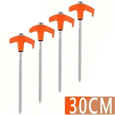 MuqiNush 4pcs 야외 텐트 네일 스크류 앵커 페그 나사 그라운드 탄소강 육각 플라스틱 헤드, 01 4Pcs Orange-30cm
