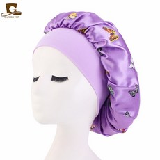 나비꽃 로즈 플라워 새틴 실크 수면 헤어 밴드 터번 헤어캡 나이트캡 S874, 1개, 나비퍼플