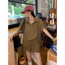 ANYOU 여름 트레이닝복 세트 여름 반팔 상하 세트 반바지