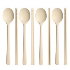 트루쿡 실리콘 안전한 다용도 수저세트, 4세트, 숟가락+젓가락, 베이지