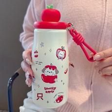 蘋果造型316不鏽鋼保溫杯，茶水分離設計，便攜式學生水壺, 1個, 480Ml紅蘋果小狗480Ml-750Ml