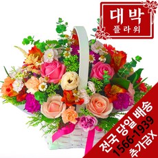대박플라워 아기자기 꽃바구니 생일선물 기념일 꽃선물 전국꽃배달서비스, 혼합색상, 1개