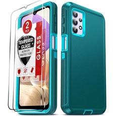 LeYi 삼성 갤럭시 A32-5G 폰 케이스와 호환 가능: A32 5G 폰 케이스 【4G에는 맞지 않음】액정보호필름 2개 쓰리인원 풀 바디 충격 방지 보호 폰 커버 Funda, Dark Teal Blue