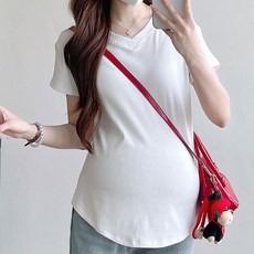 ROYALBELLE 임산부 반팔 티셔츠 여유핏 롱기장 라운드 밑단 베이직 데일리룩