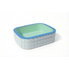 寵物碗 貓狗食碗 淺藍色邊框 樹脂材質 穩固防翻, 長方形浴缸水盆, 1個