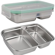 Stenlock 304不鏽鋼圓形分隔餐盤便當盒，不鏽鋼便當盒，分隔便當盒，餐盤餐盒，冰箱儲存，收納便攜, 1個, 方形2號 500ML/2格, 便當盒
