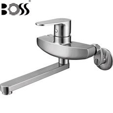 BOSS 台灣製造 不鏽鋼壁式水龍頭 廚房龍頭 浴缸龍頭 20cm出水管 西班牙賽道陶瓷閥芯, 1個