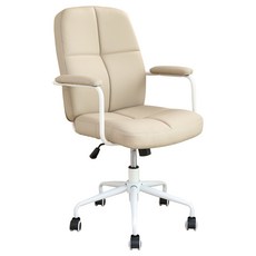 現代皮革舒適辦公椅 人體工學設計 360度旋轉 高度可調整 靜音滾輪 簡約時尚, 米白色
