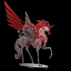 鋼魔獸 獨角獸 狂飆系列 金屬模型 拼裝 天馬 飛馬 3D立體拼圖 機械仙獸 送男友, 1個, 赤焰-紅色, 赤焰-紅色