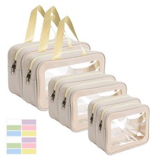clbutge 기저귀 가방 정리함 파우치 6개 손잡이가 달린 방수 투명 TPU 메이크업 세트 대형 2개 미디엄 소형 더블 지퍼 세면도구 여행용 큐브 필수품 여성용