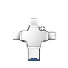 十字架讀卡器 四合一讀卡機 適用於蘋果安卓手機TF讀卡 四種接頭OTG讀取TF卡, 1個, 銀色, 122-31