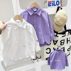 男童長袖襯衫春鞦新款2025寶寶襯衣童裝中大童翻領純色字母襯衣潮