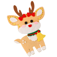 萱寶媽咪baby童裝館 聖誕節兒童手工包包掛飾，女童縫縫樂新年醒獅不織布包，DIY毛氈材料包美勞美術不織布材料包, 麋鹿毛氈縫縫樂, 1個